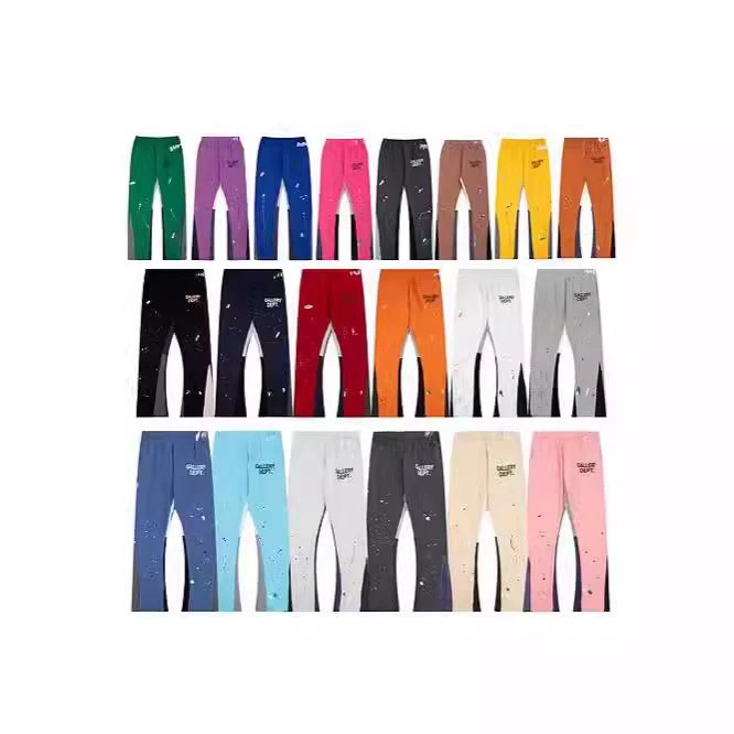 Hand-painted splash-ink stitching drawstring high street casual sweatpants slightly flared long pants for men and women